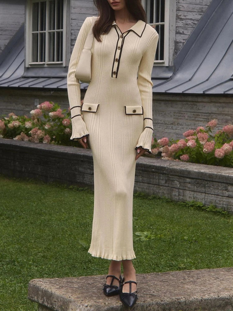 Damen Strickkleid im Vintage-Stil für Herbst in Weiß-A