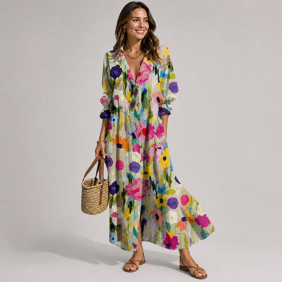 Damen Strickkleid in Maxilänge für Sommer in Floral
