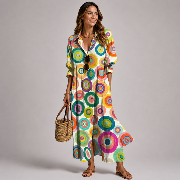 Damen Strickkleid in Maxilänge für Sommer in Rainbow