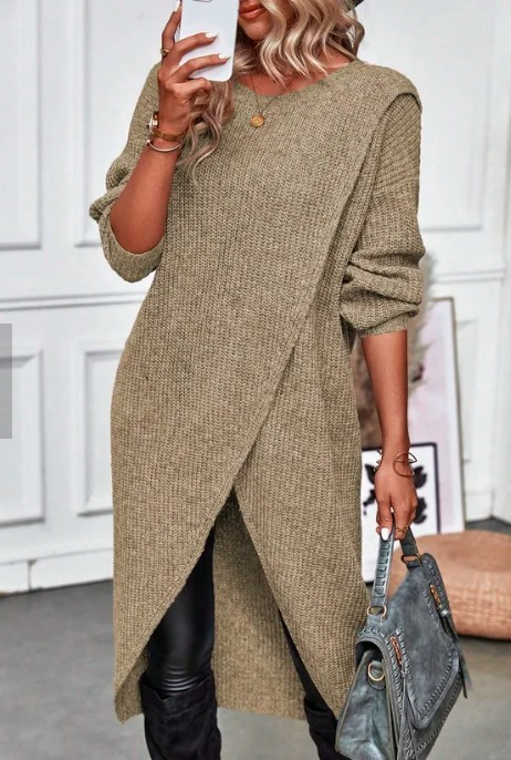 Damen Strickkleid Lang für den Herbst in Braun