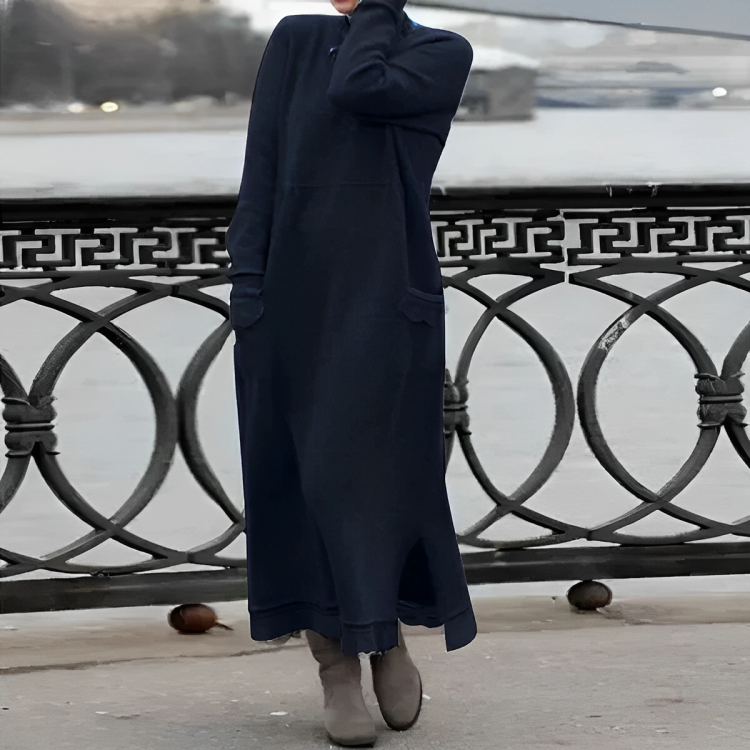 Damen Strickkleid Maxi für alltägliche Eleganz in Blau