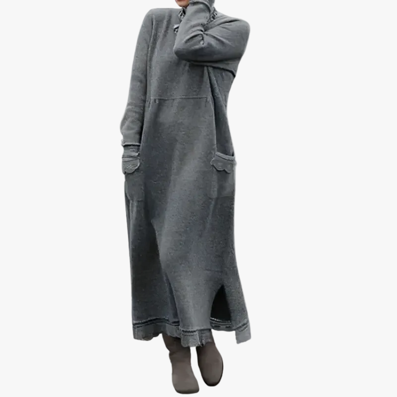 Damen Strickkleid Maxi für alltägliche Eleganz in Grau