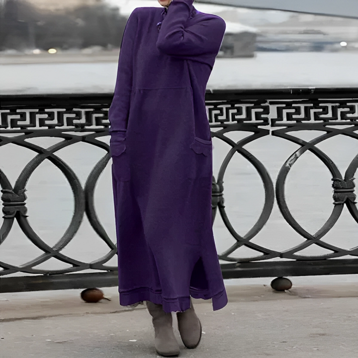 Damen Strickkleid Maxi für alltägliche Eleganz in Lila