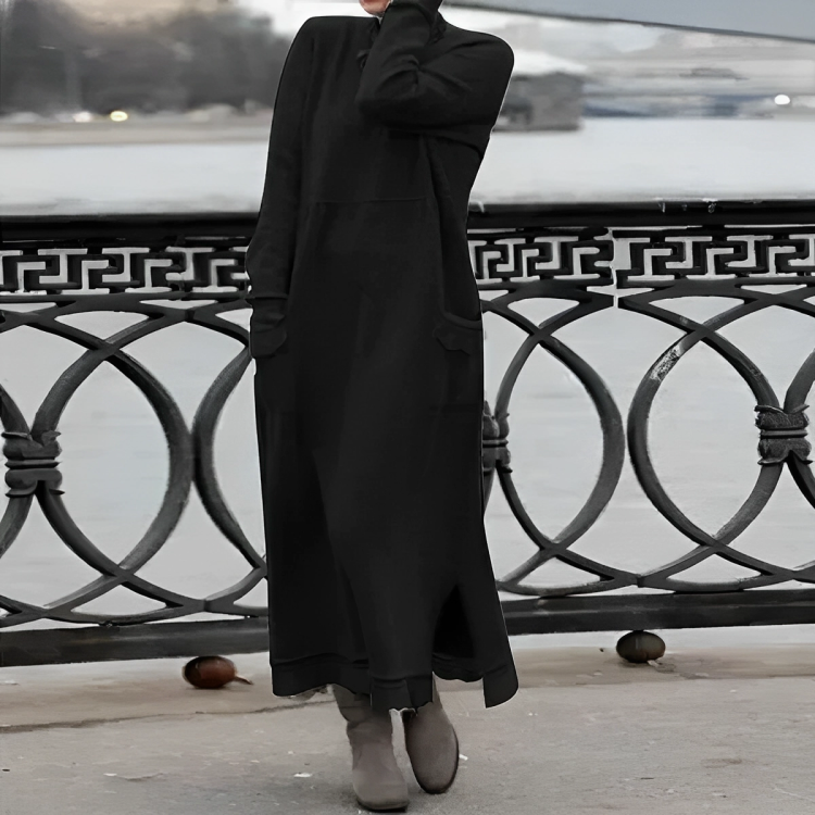 Damen Strickkleid Maxi für alltägliche Eleganz in Schwarz