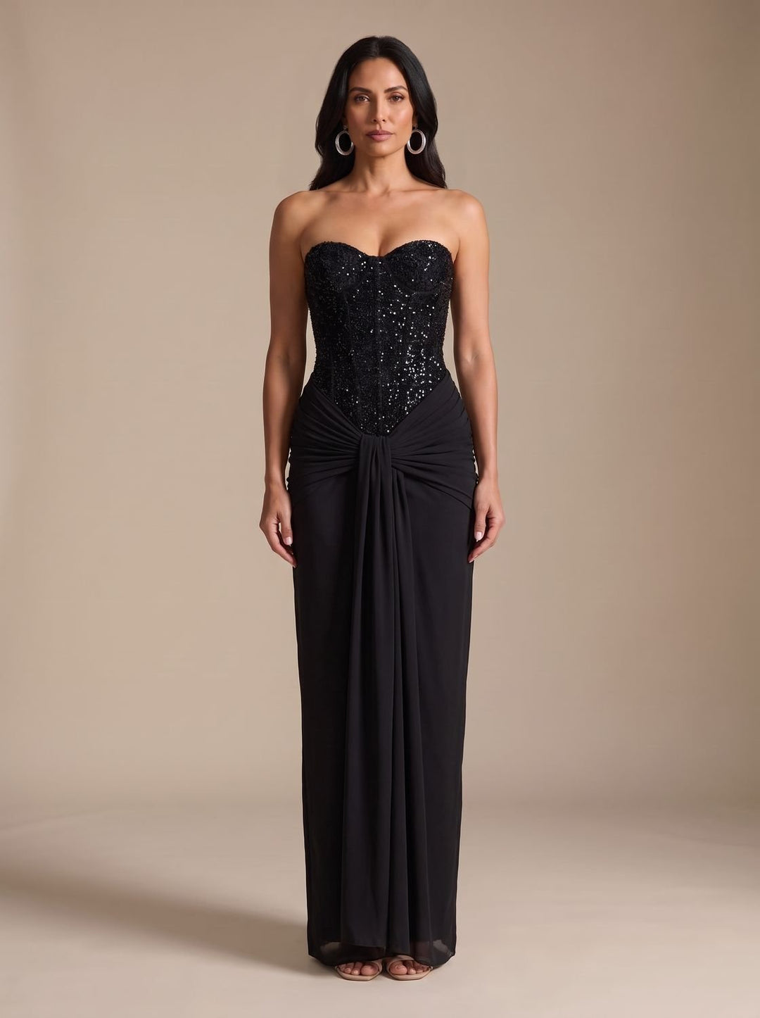 Damen Strickkleid Maxi für festliche Anlässe in Schwarz