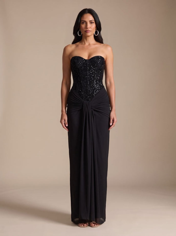Damen Strickkleid Maxi für festliche Anlässe in Schwarz