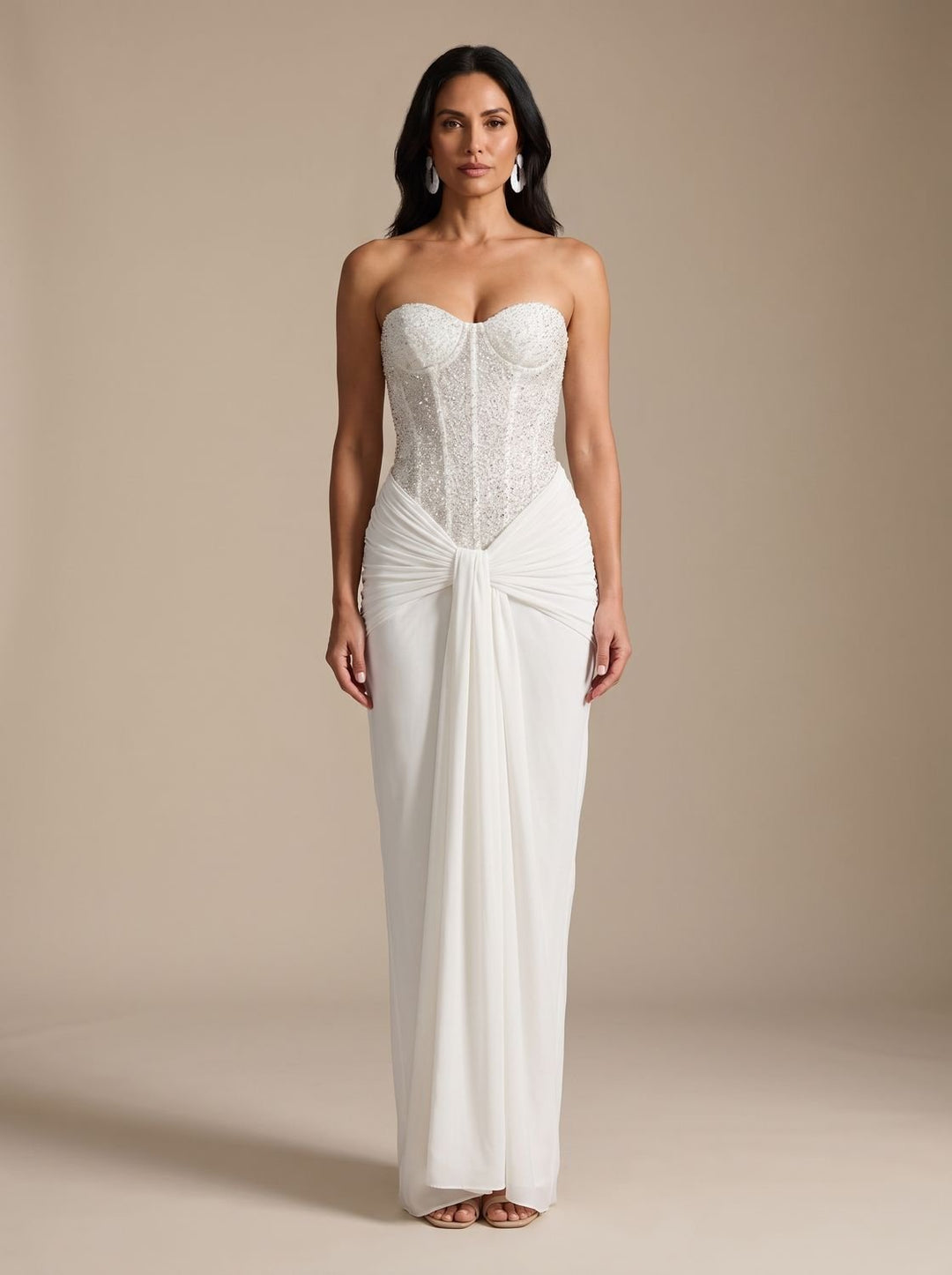 Damen Strickkleid Maxi für festliche Anlässe in Weiß