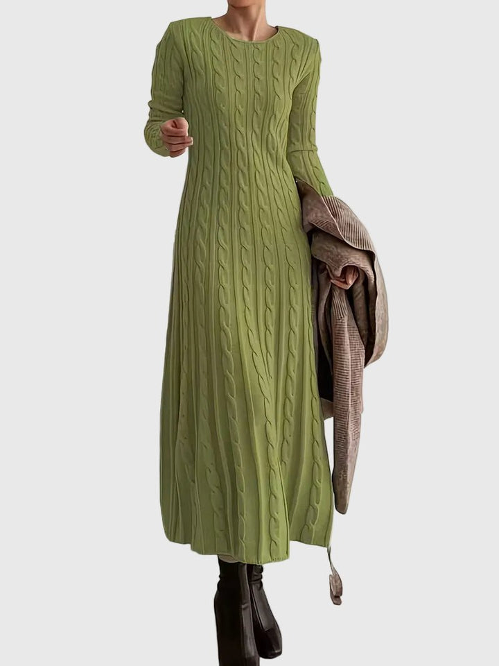 Damen Strickkleid Maxi im klassischen Zopfmuster in Grün