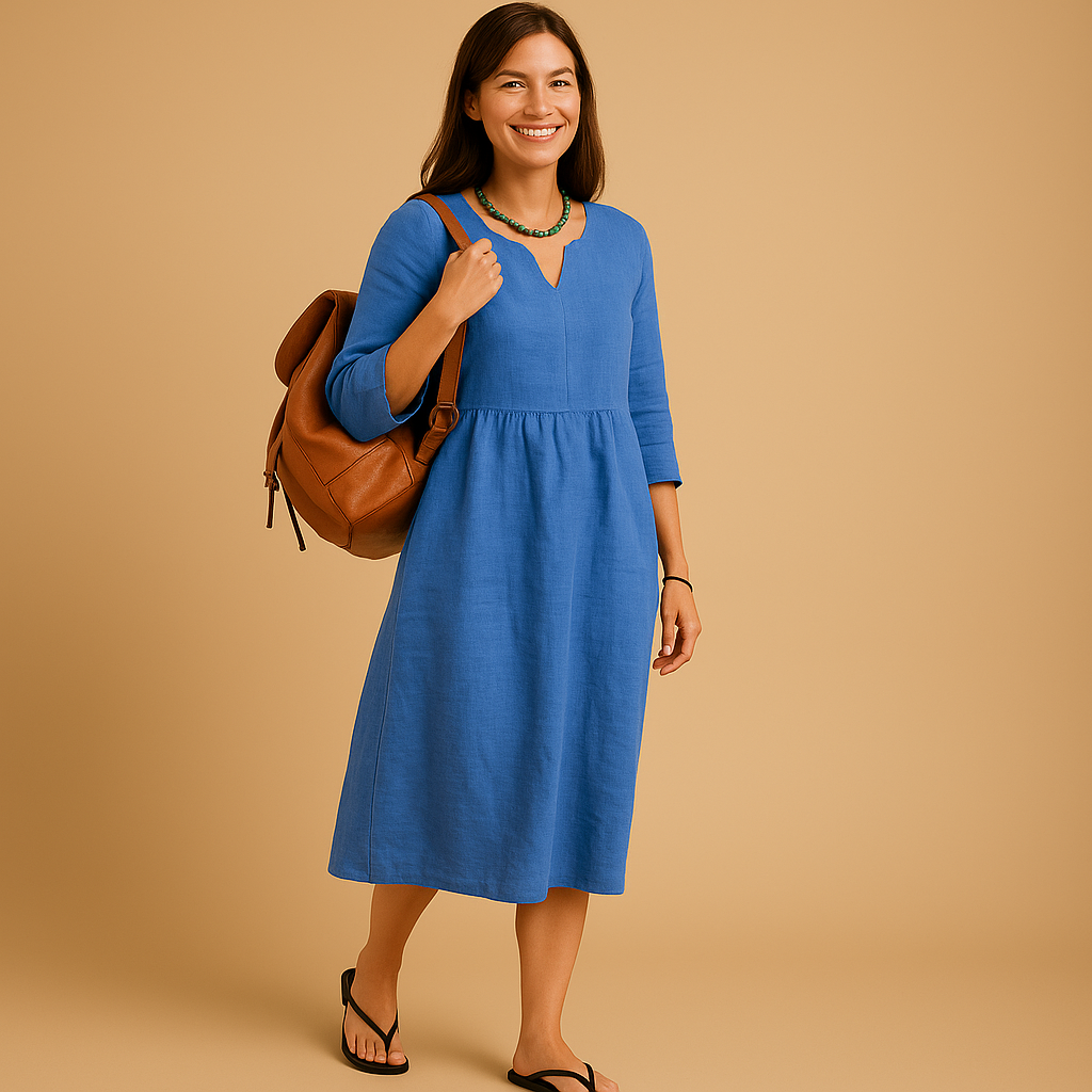 Damen Strickkleid Midi mit hohem Bund in Blau