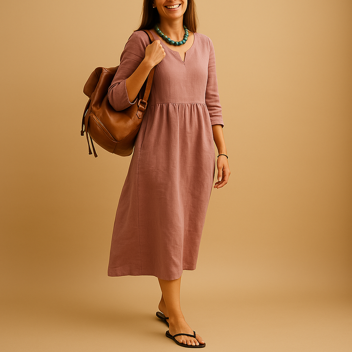 Damen Strickkleid Midi mit hohem Bund in Rosa