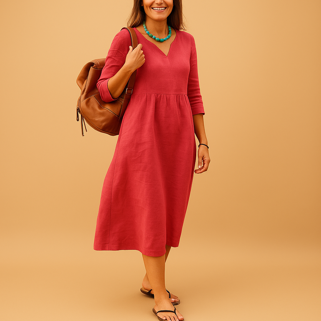 Damen Strickkleid Midi mit hohem Bund in Rot