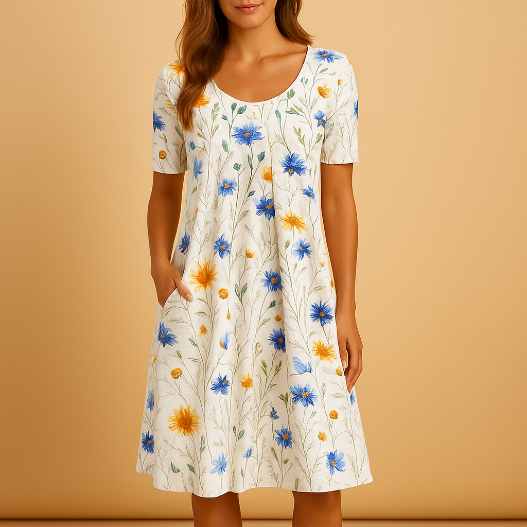 Damen Strickkleid Midi mit Print in Weiß B
