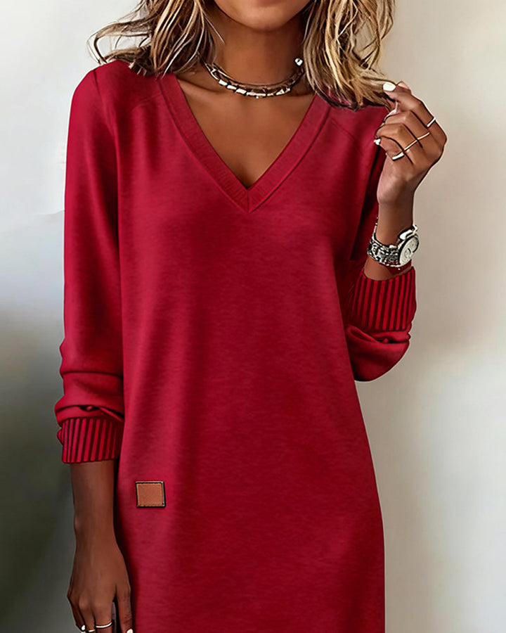 Damen Strickkleid Midi mit V-Ausschnitt zum Herbst (8)