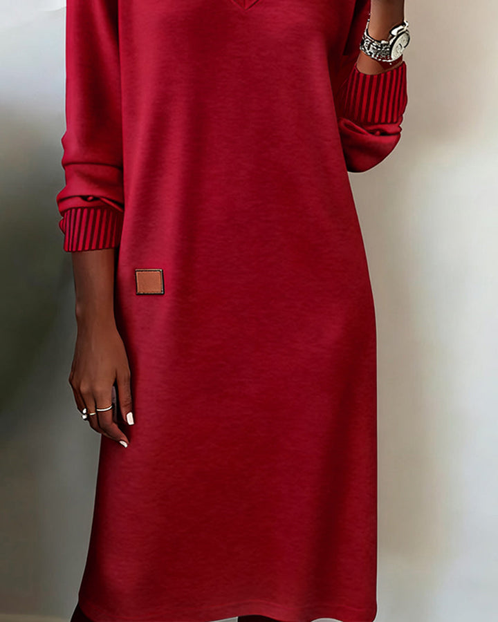 Damen Strickkleid Midi mit V-Ausschnitt zum Herbst (9)