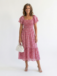 Charlotte | Damen Strickkleid Midi schulterfrei mit Volants
