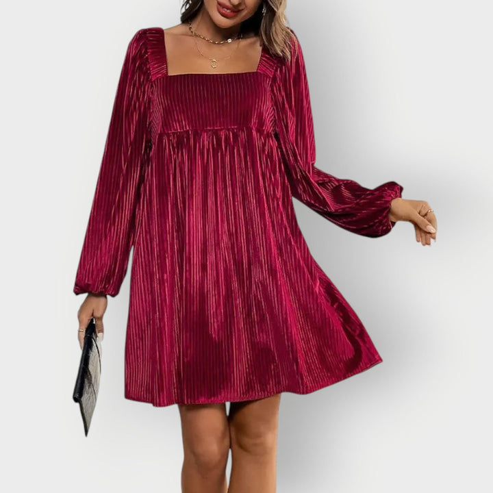 Damen Strickkleid Mini Plissiert für Feste in Bordeaux