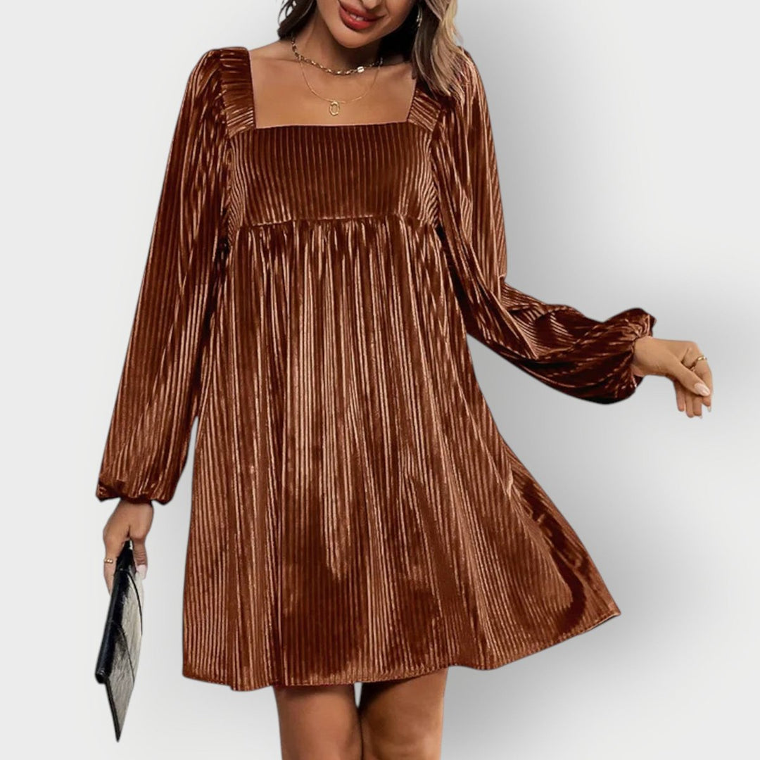 Damen Strickkleid Mini Plissiert für Feste in Braun