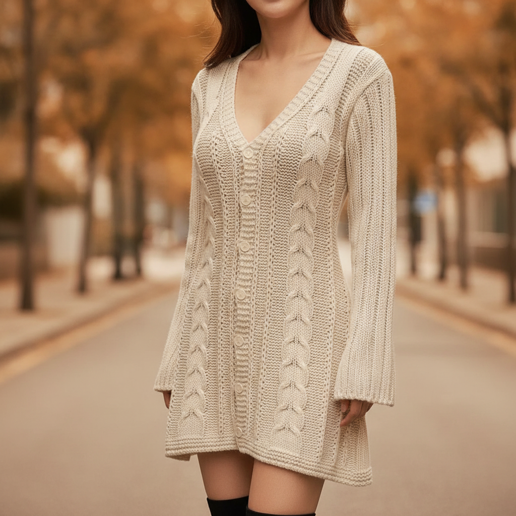 Damen Strickkleid mit Zopfmuster für Herbst