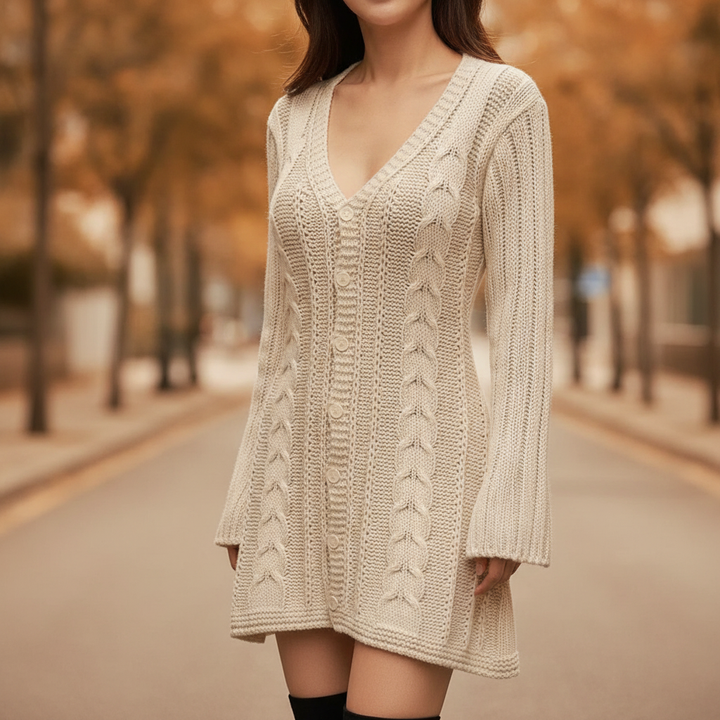 Damen Strickkleid mit Zopfmuster für Herbst