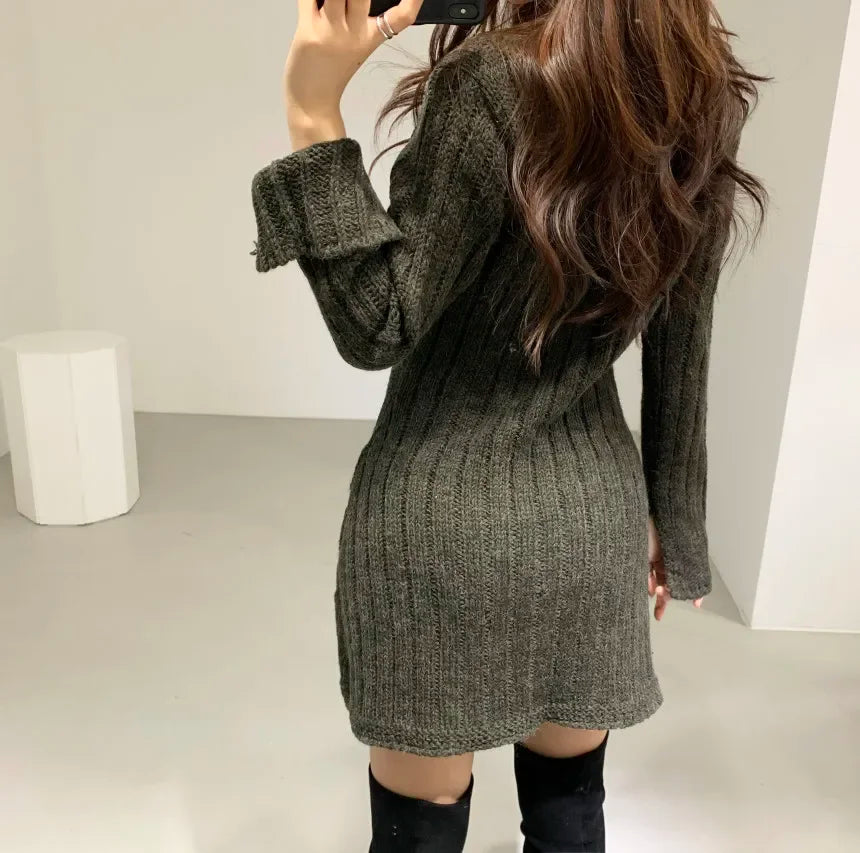 Damen Strickkleid mit Zopfmuster für Herbst (8)