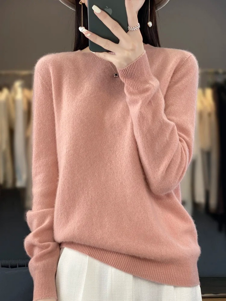 Damen Strickpullover Langarm mit Rundhalsausschnitt in Hellrosa