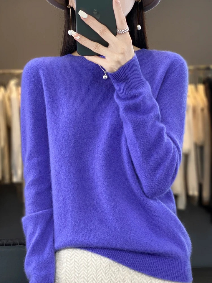 Damen Strickpullover Langarm mit Rundhalsausschnitt in Lila