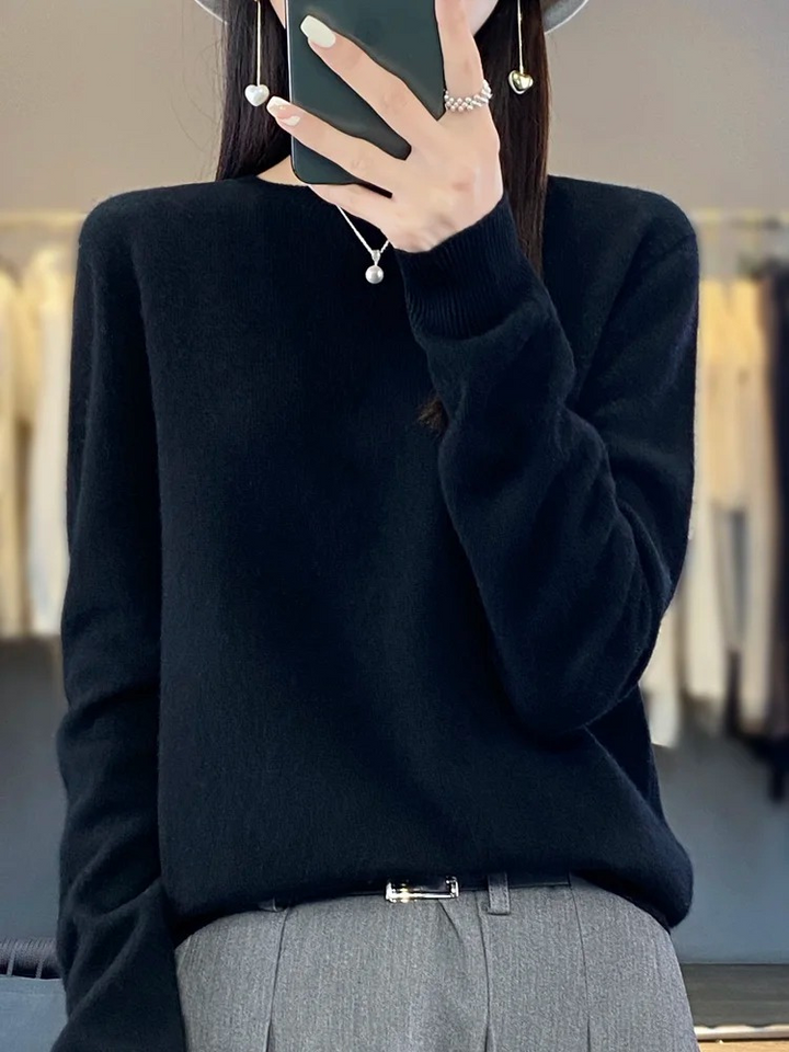 Damen Strickpullover Langarm mit Rundhalsausschnitt in Schwarz