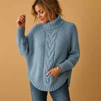 Charlotte | Damen Strickpullover Longline mit Rollkragen