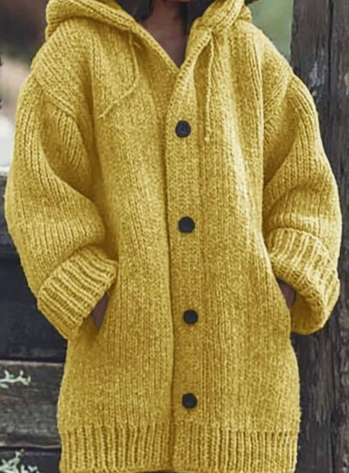 Damen Strickpullover Oversized mit Kapuze in Gelb