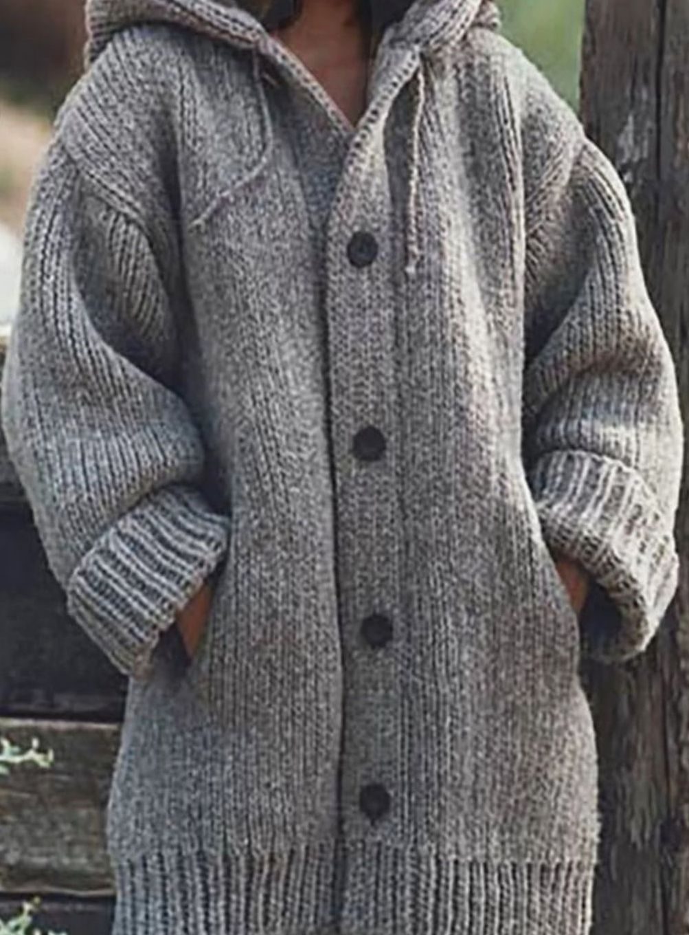Damen Strickpullover Oversized mit Kapuze in Grau