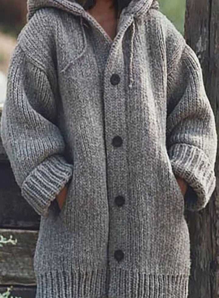 Damen Strickpullover Oversized mit Kapuze in Grau