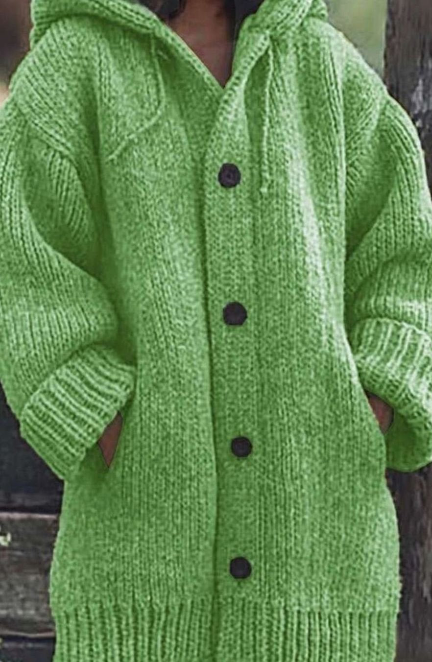 Damen Strickpullover Oversized mit Kapuze in Grün