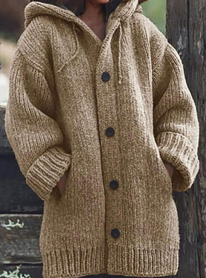 Damen Strickpullover Oversized mit Kapuze in Khaki