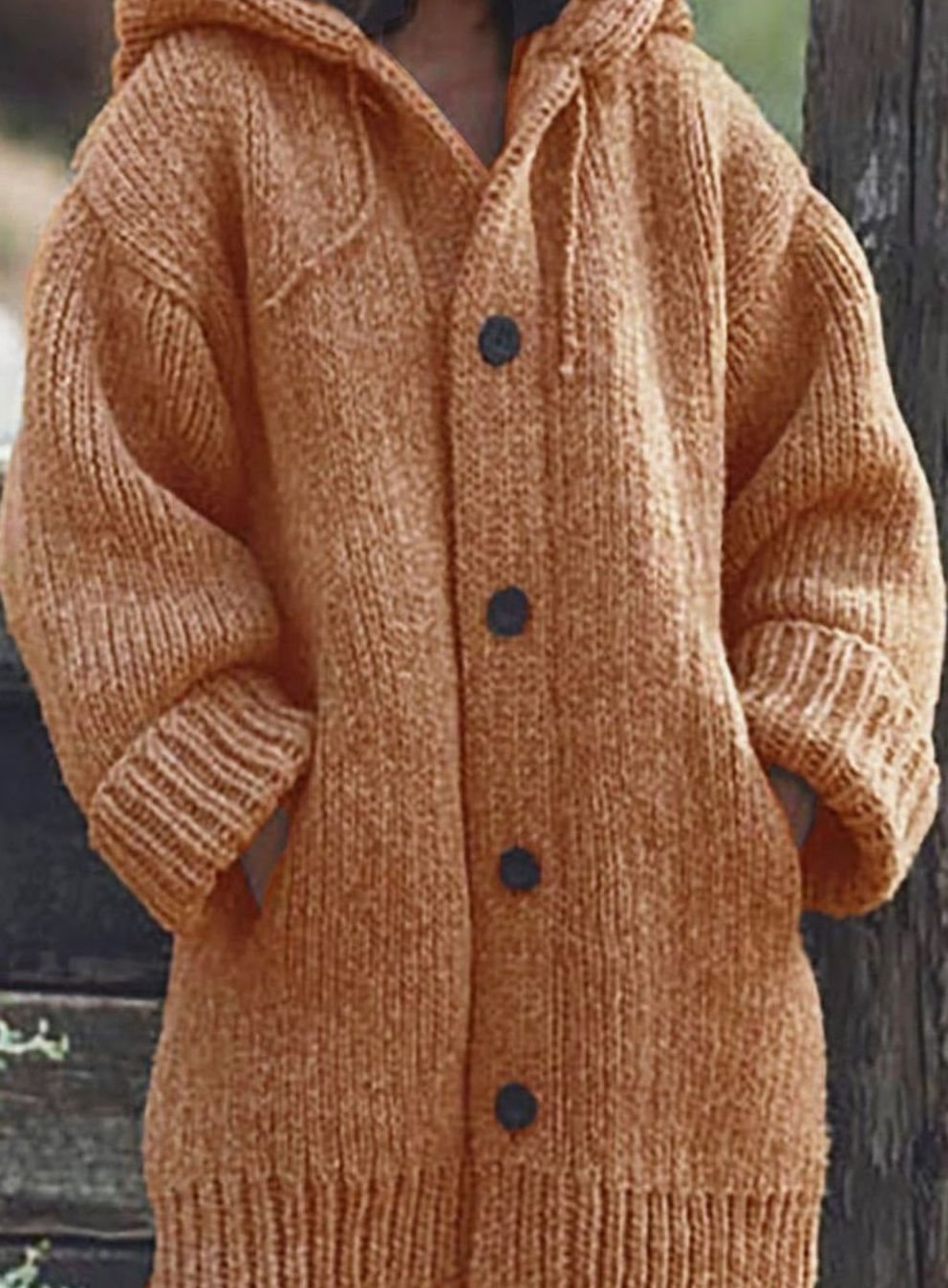 Damen Strickpullover Oversized mit Kapuze in Orange