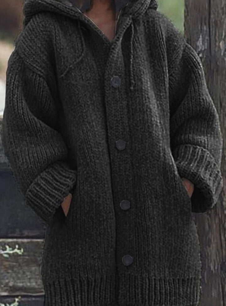 Damen Strickpullover Oversized mit Kapuze in Schwarz