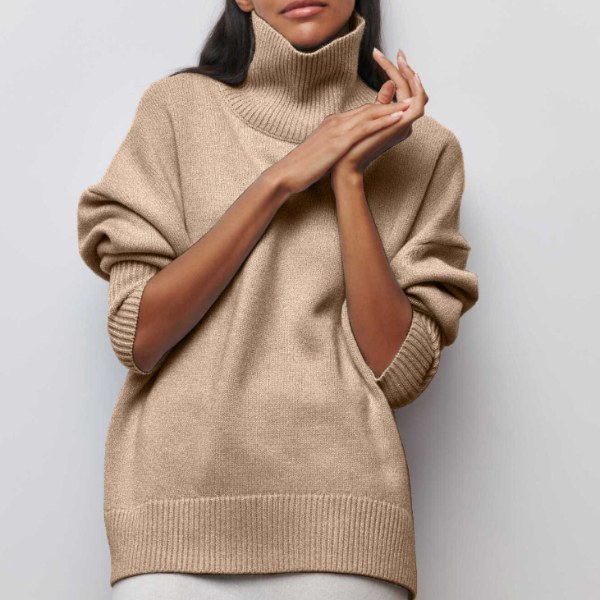 Damen Strickpullover Rollkragen für Herbst in Beige