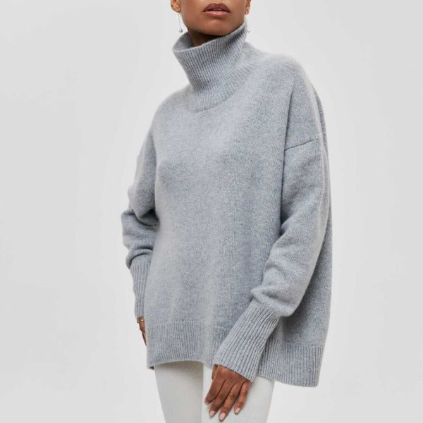 Damen Strickpullover Rollkragen für Herbst in Grau