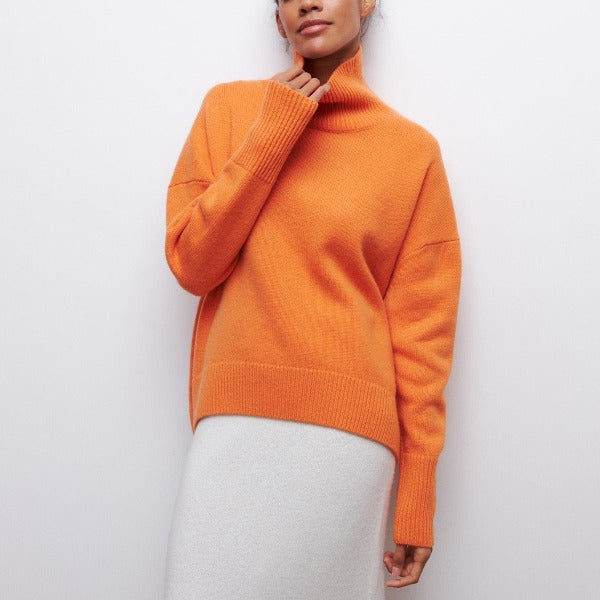 Damen Strickpullover Rollkragen für Herbst in Orange