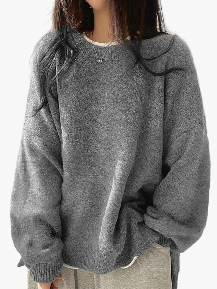 Damen Strickweste mit Seitenschlitzen und Rundhals in Grau