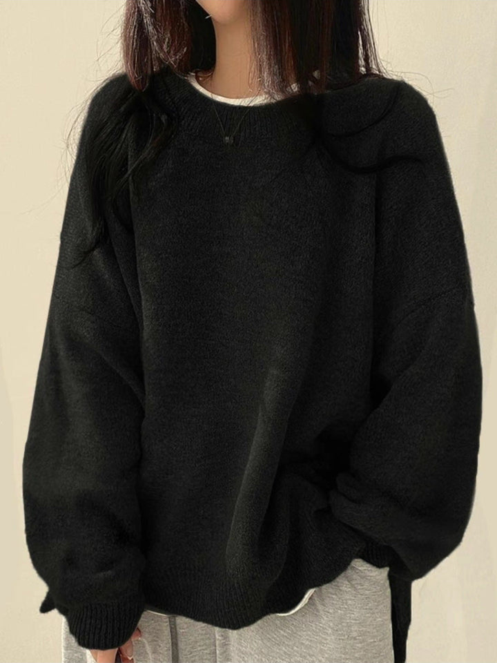 Damen Strickweste mit Seitenschlitzen und Rundhals in Schwarz