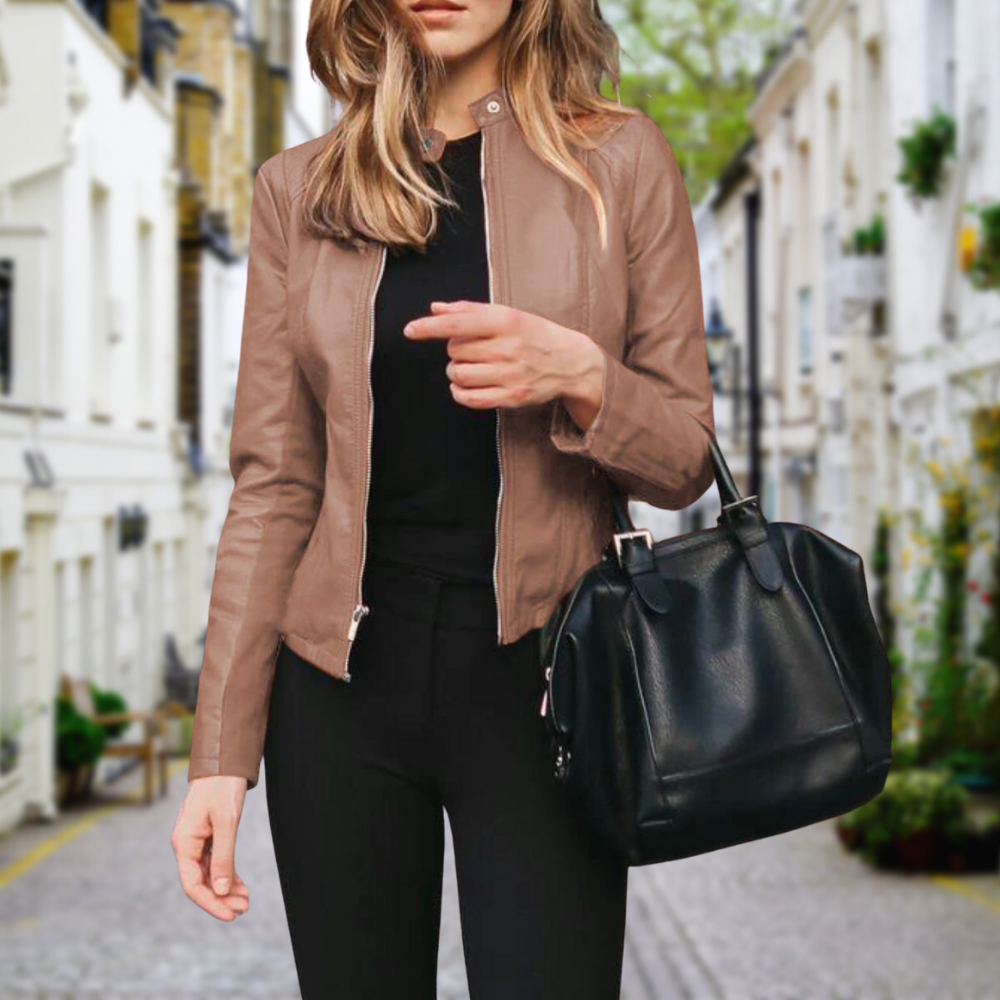 Damen Stylische Bikerjacke mit Reißverschluss en Beige