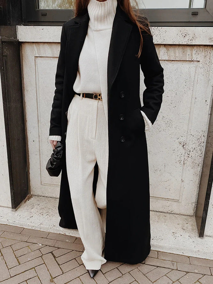 Damen Taillierter Longline-Mantel mit Langarm in Schwarz