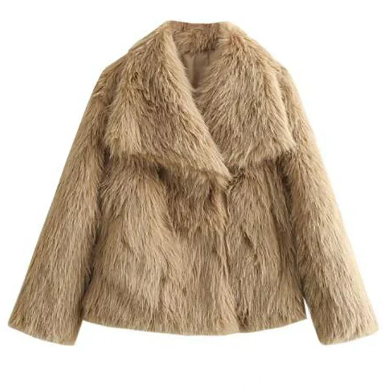 Damen Teddy Jacke aus Kunstfell zum Layering in Beige