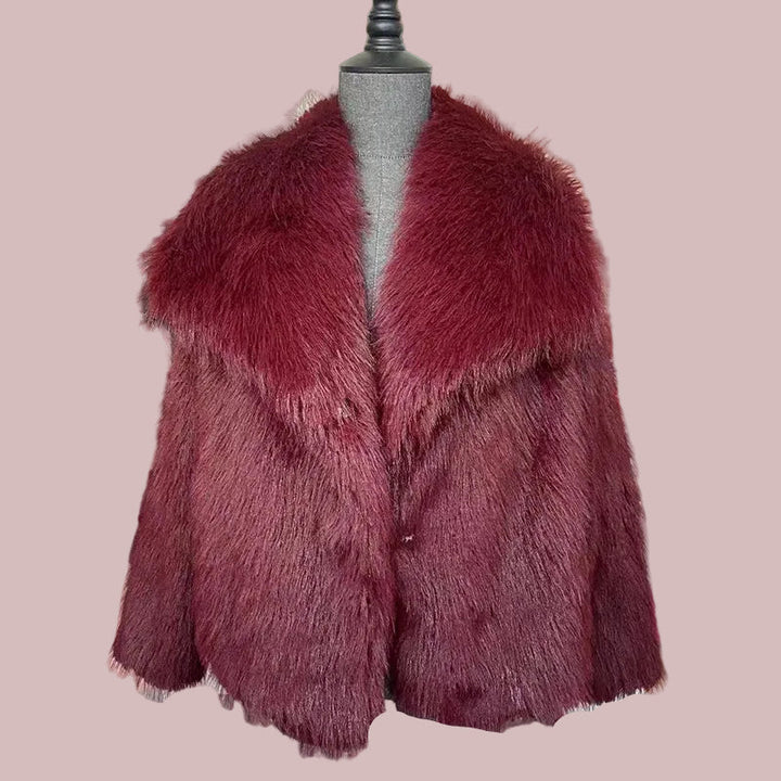 Damen Teddy Jacke aus Kunstfell zum Layering in Bordeaux