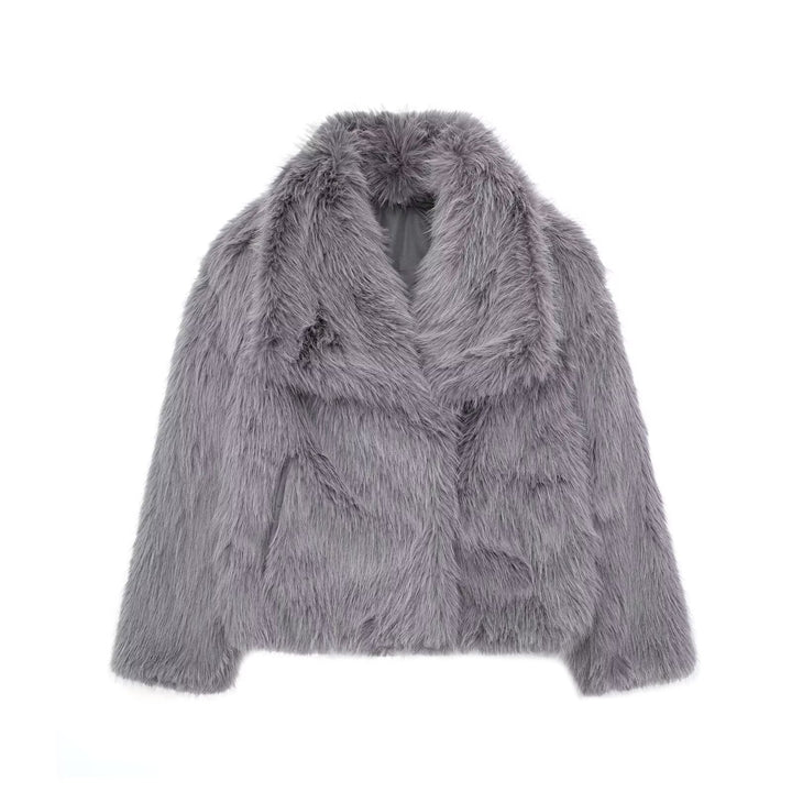 Damen Teddy Jacke aus Kunstfell zum Layering in Dunkelgrau