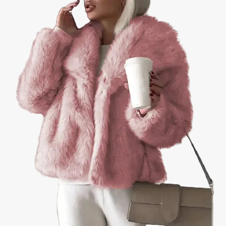 Damen Teddy Jacke aus Kunstfell zum Layering in Rosa