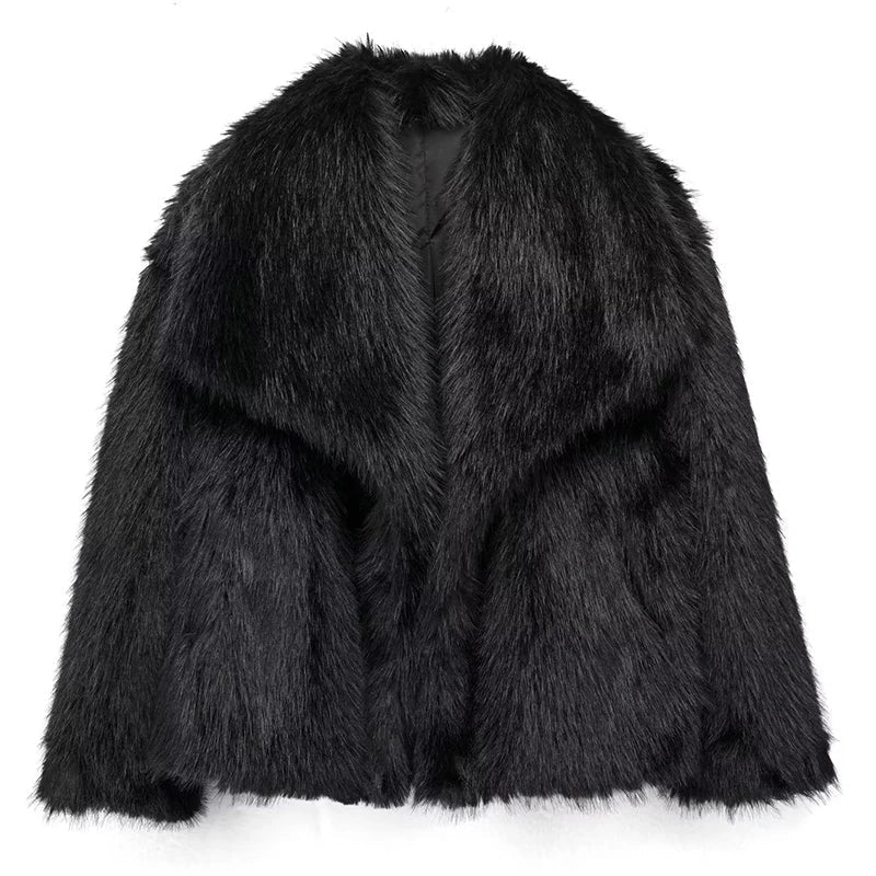 Damen Teddy Jacke aus Kunstfell zum Layering in Schwarz