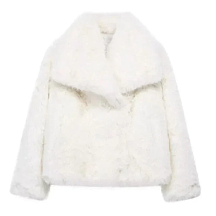 Damen Teddy Jacke aus Kunstfell zum Layering in Weiß