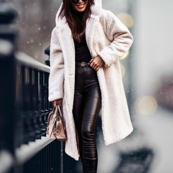 Damen Teddy Jacke für den Herbst in Cremiges Weiß