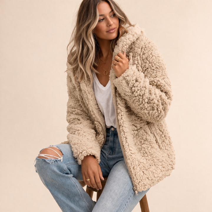 Damen Teddy-Weste Oversized zum Überziehen in Beige